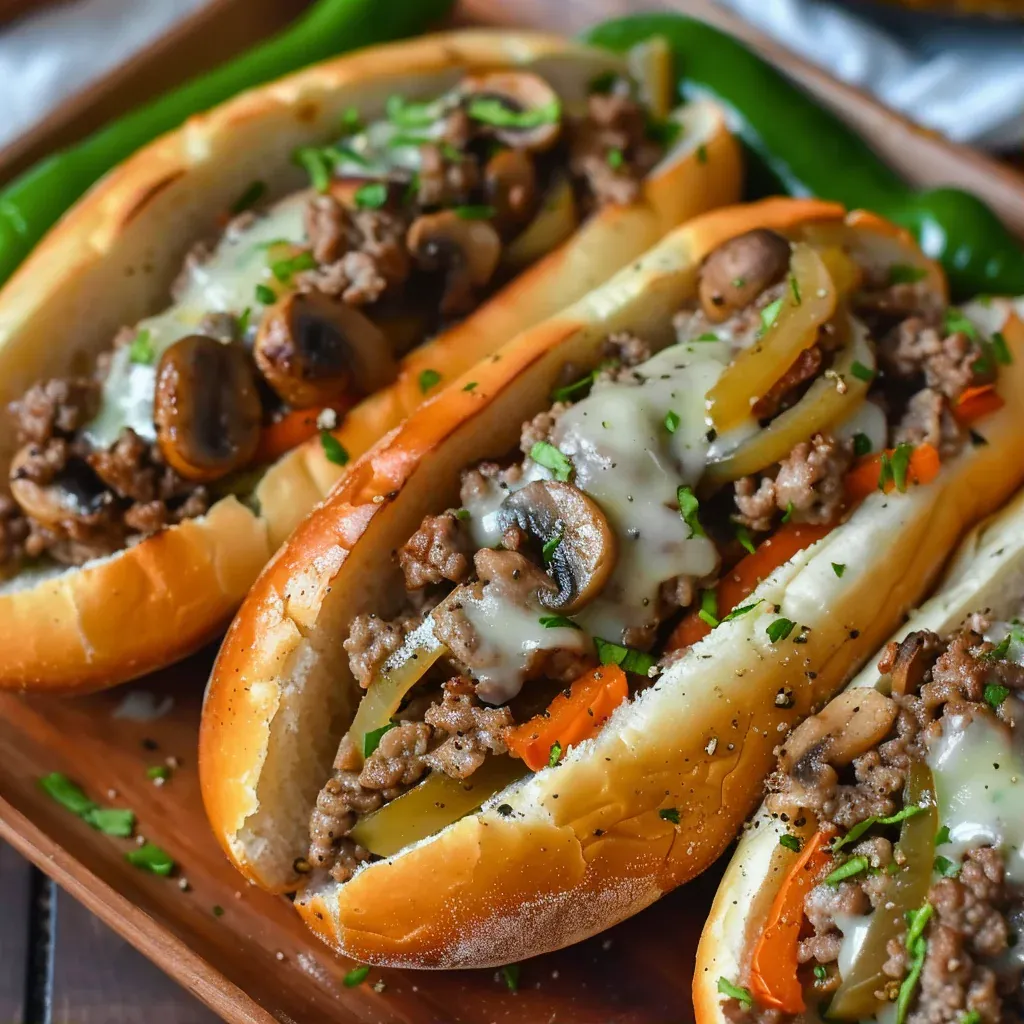 Ground Beef Cheesesteak Recipe for Easy Philly Cheese Steak Sandwiches - Recipe Image