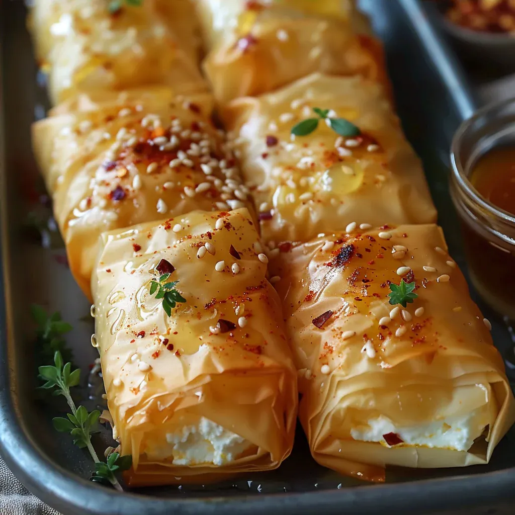 Crispy Oven-Fried Feta Rolls with Sweet Chili Honey - Recipe Image