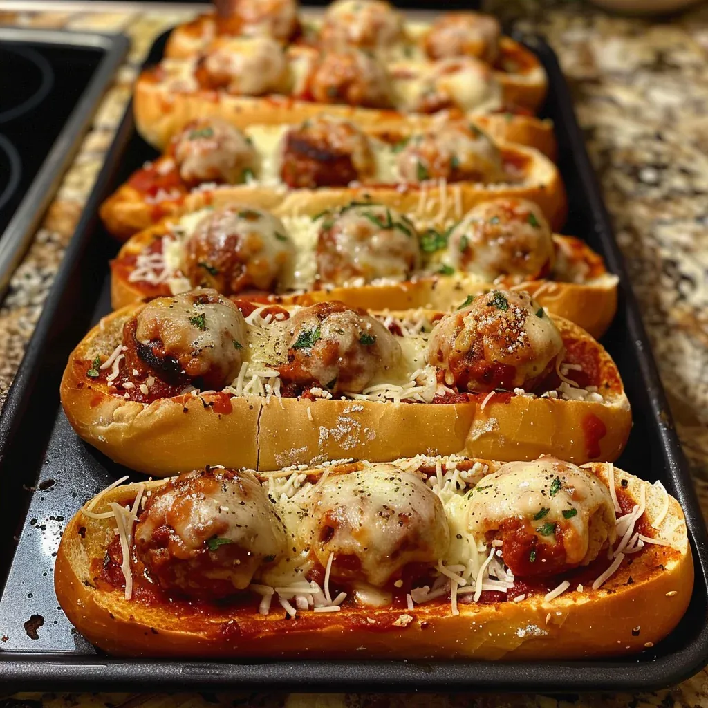 Garlic Bread Meatball Subs Loaded With Melty Cheese - Recipe Image