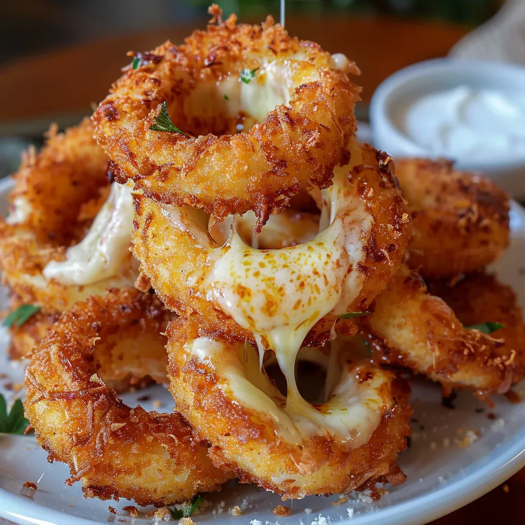 Cheesy Mozzarella Onion Rings That Pull Apart Perfectly - Recipe Image