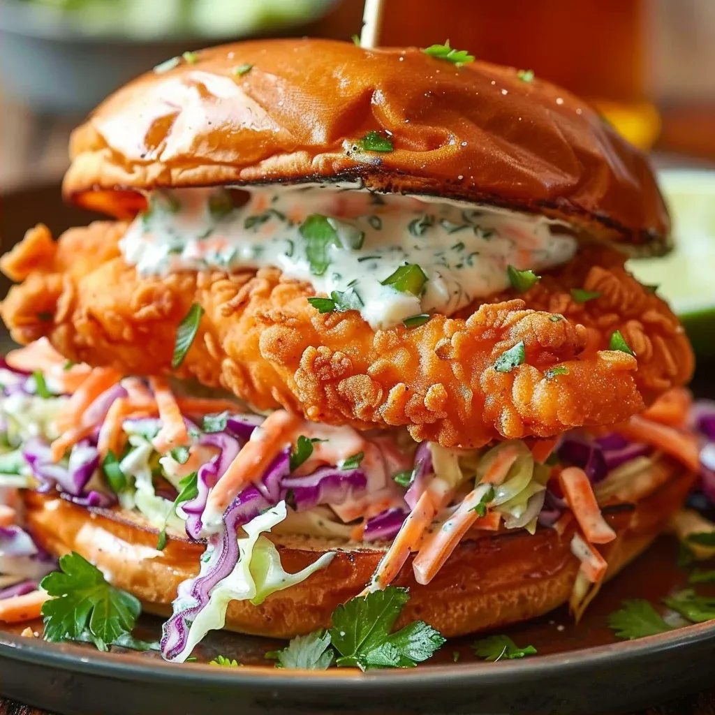 Crispy Buffalo Chicken Sandwich with Creamy Ranch Slaw Recipe - Recipe Image