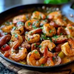 Creamy Spicy Keto Shrimp and Sausage Skillet in 30 Minutes Easy Dinner Idea - Recipe Image
