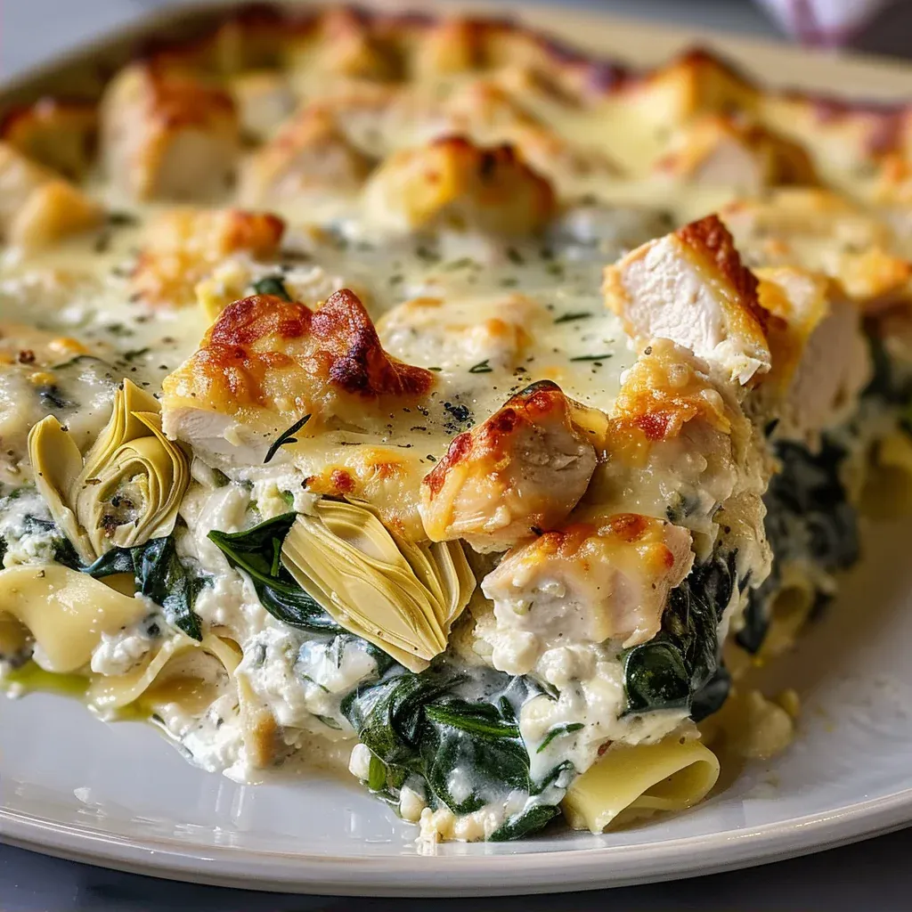 High Protein Spinach And Artichoke Chicken Casserole Easy Healthy Dinner - Recipe Image