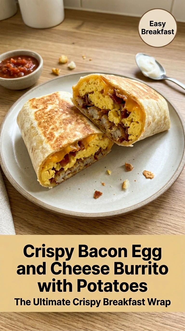 Crispy Bacon Egg and Cheese Burrito with Potatoes Recipe - Recipe Image