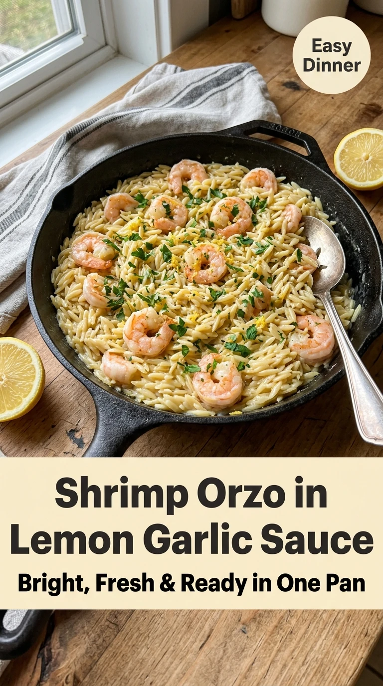 Shrimp Orzo in Lemon Garlic Sauce for an Easy Weeknight Dinner - Recipe Image