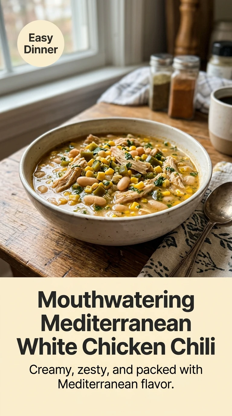Mouthwatering Mediterranean White Chicken Chili Everyone Will Ask For Again - Recipe Image